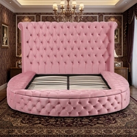 Lit convertible moderne King Size réglable en velours doux avec cadre en bois de rose, tête de lit capitonnée et rangement intégré