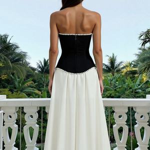 ชุดเดรสยาวแบบไม่มีสายคล้องไหล่ สีสันตัดกัน คุณภาพสูงจากโรงงานผู้ผลิต (OEM) เหมาะสำหรับงานปาร์ตี้ หรืองานเลี้ยงตอนเย็น ดีไซน์หรูหราสำหรับสุภาพสตรี - Product Image 2