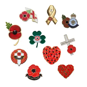 Custom Bulk Metal British Veteran Red Flower Poppy Lest We Forget Lapel Pin Badge Brooch