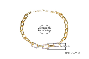 Kalung Klasik Emas 18K Gaya Minimalis Sederhana dari Kuningan dan Baja dengan Zirkonia Kubik, Rantai Model Klip Kertas dan Pola Bola - Product Image 5