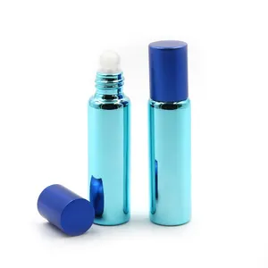 new design color glitter blue electroplated glass roller ball bottle for oil perfume easy to carry 15ml 10ml 5ml