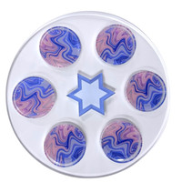 Assiette étoile juive 3D frappant Lucite 6 puits Seder Plateau avec motif tourbillon bleu rose
