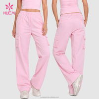 Pantalones Casuales HUCAI con Logotipo Personalizado, Ligeros, de Secado Rápido, con Múltiples Bolsillos, de Cintura Alta, Pierna Ancha, Estilo Cargo, para Mujer
