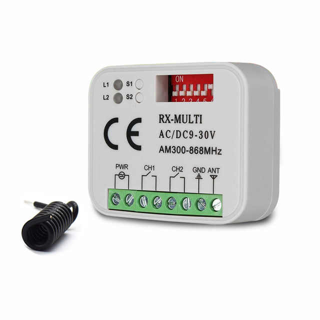 Universal 2-Channel 9-30V Smart Garage Door Remote Receiver Multifrequency 300-868Mhz Rolling/Fixed/Learning 30-50m Range