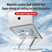 Support pour ordinateur portable avec deux ventilateurs magnétiques turbo, hauteur réglable, support pliable pour ordinateur portable, tablette, MacBook