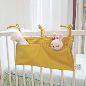 Sac <span class=keywords><strong>de</strong></span> rangement suspendu pour couches <span class=keywords><strong>de</strong></span> chevet bébé en lin 2 poches organisateur pour berceaux et jouets bébé - Product Image 6
