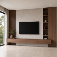 Meuble TV moderne en bois sur mesure avec console murale flottante et étagères intégrées pour projets de salons de luxe