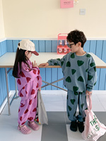 Ensemble décontracté pour enfants printemps-automne, style coréen, sweat-shirt et pantalon de survêtement à imprimé cœur, ensemble deux pièces pour garçons et filles
