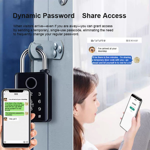 Serrure de porte biométrique numérique personnalisée de classe IP67 avec application mobile BT, en alliage d'aluminium noir, petit <span class=keywords><strong>cadenas</strong></span> intelligent <span class=keywords><strong>à</strong></span> empreintes digitales - Product Image 2