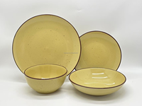 Assiette à dessert en grès de 8 pouces, vaisselle en céramique émaillée colorée, assiette plate en grès pour hôtel et restaurant avec bord noir