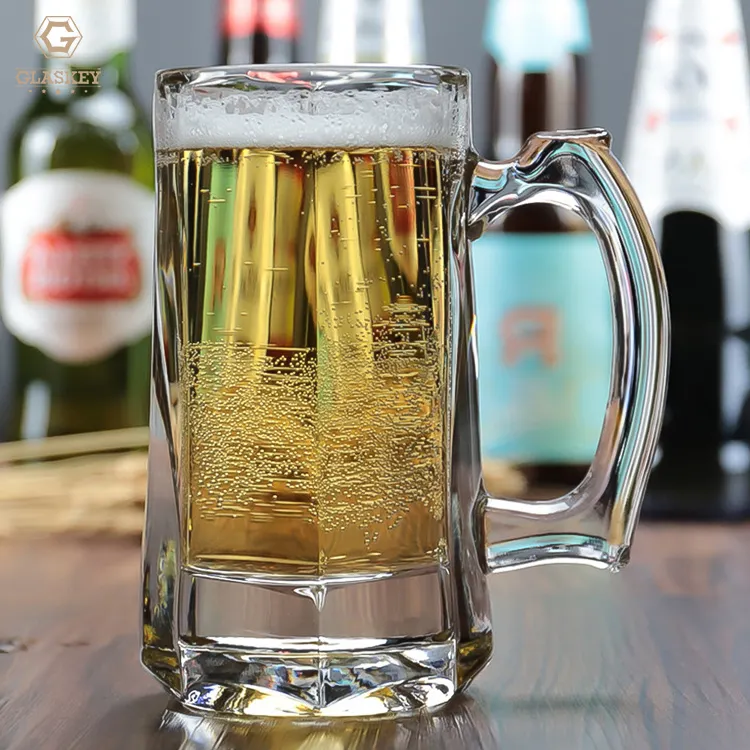 كوب زجاجي 355 مل/12 أونصة كوب بيرة كلاسيكي، أكواب بيرة بقاعدة ثقيلة بمقبض كوب بير ستون