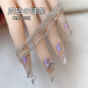 Cadena de Cristal de Lujo para Uñas de 100/50cm de Largo, 1.5/2mm, Brillante, Transparente/AB, Diamantes de Imitación, Metal, Acero, Manicura Francesa - Product Image 4