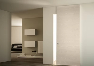 Venta al por mayor: Puerta corredera oculta <span class=keywords><strong>sin</strong></span> rieles de MDF HPL, estilo moderno y popular, <span class=keywords><strong>sin</strong></span> cerradura, tipo granero, de madera. - Product Image 4
