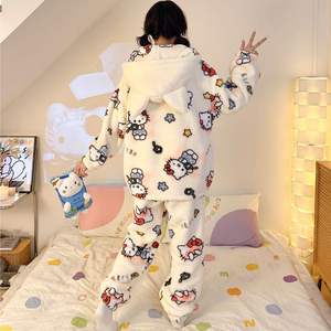 Nuovo inverno <span class=keywords><strong>pigiama</strong></span> da <span class=keywords><strong>donna</strong></span> con <span class=keywords><strong>peluche</strong></span> ispessito e grazioso cartone animato con cerniera di flanella Set di casa - Product Image 2