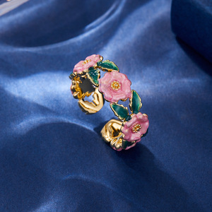 MyMuyu French Retro Enamel Rose Drop <b>Open</b> <b>Ring</b> Pink Camellia Flower Index Finger <b>Ring</b> For Women Gift Jewelry - Product Image 2