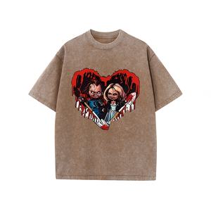 Camiseta de punto de algodón 100% de Hip Hop lavada con ácido Retro Vintage para hombre, diseño corto de patrón impreso Digital de gran tamaño de alta calidad - Product Image 4