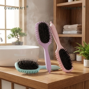 Peigne démêlant et massant le cuir chevelu 2-en-1 en paille de blé écologique, double face, pour coiffure et modelage des <span class=keywords><strong>cheveux</strong></span> à domicile - Product Image 1