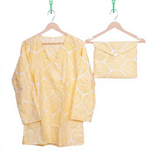 Women's New Luxury Romantic V-Neck Long Sleeve Elastic Waist 100% Cotton Floral Hand <b>Block</b> Print All Season Sleepwear <b>Set</b> - Product Image 1