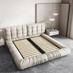 Atunus Nordic Minimalist Twin Bed Frame Beige Double King beds fabric bed Baxter designer Foshan bedroom furniture set