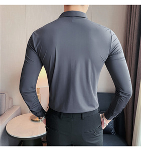 Chemises à manches longues pour hommes vente <span class=keywords><strong>en</strong></span> gros de nouveaux hauts extensibles de bureau de printemps <span class=keywords><strong>chemise</strong></span> décontractée d'affaires respirante <span class=keywords><strong>en</strong></span> <span class=keywords><strong>soie</strong></span> glacée pour hommes - Product Image 5
