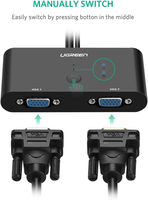 UGREEN VGA 2 in 1 Out Switch 2 Port Audio Video Switcher Box dengan Tombol Sakelar Manual Mendukung 1920x1080P 60Hz untuk PC TV Monitor