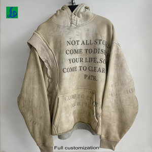 For Custom Factory 500gsm Custom LOGO Zipper-Up Hoodie DTG Printing Embroidered Vintage Acid Washed French Terry 100% Cotton