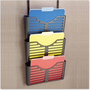 Organiseur mural universel noir en plastique recyclé avec trois pochettes pour dossiers - Product Image 1