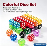 Rerdeim – Lot de 6 dés en acrylique, 16 mm, standard, 6 faces, colorés, pour jeux de société, apprentissage des mathématiques, utilisation en classe, 12 couleurs