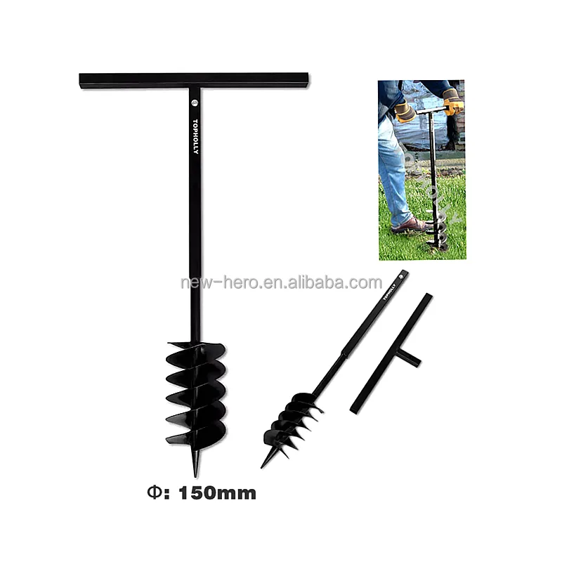 Tarière à main Post Hole Digger Manual Ground Drill 6 "x 40" Steel Earth Riger Drill With T Handle for Farm Plantation Bulb Digger
