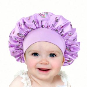Bonnet de nuit en satin imprimé motif cheval de dessin animé pour enfants, avec large bande, usage quotidien, unisexe, toutes saisons, ajustable, vente en gros - Product Image 1