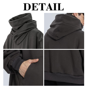 Sweat-shirt à capuche col montant KingSen personnalisé pour homme, en molleton bouclette 100 % coton délavé, coupe ample à épaules tombantes - Product Image 6