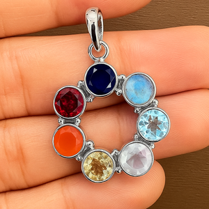 Vente en gros de pendentif multi-pierres en argent sterling-bijoux multi-pierres naturelles - Product Image 1