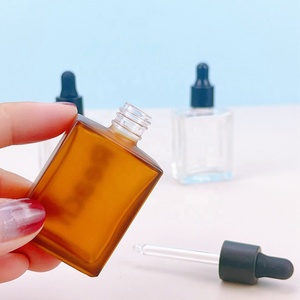 Small Transparent Rectangle 15ml Flat Square Luxury Glass <b>Dropper</b> <b>Bottles</b> With Black Silver Collar for Serum Essential - Product Image 3