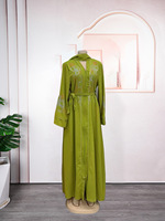 Robe noire élégante et modeste à manches longues pour femmes, broderie tendance, fabriquée en modal respirant pour le printemps
