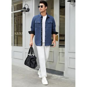 Mens Quilted Shirt Jacket Long Sleeve Snap Button <b>Down</b> With Pockets Turn <b>Down</b> Collar Casual Outerwear - Product Image 6
