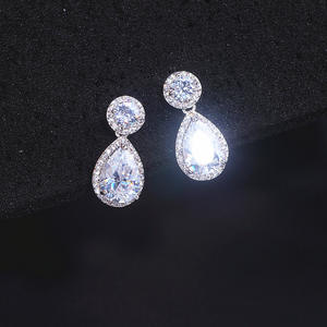 E3608 White Gold <b>Crystal</b> Drop Earrings <b>Water</b> Drop Bezel Setting Classic Women's Wedding Jewelry - Product Image 4
