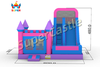 Château gonflable coloré combiné avec toboggan sec, directement de l'usine, facile à installer, idéal pour les locations événementielles