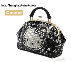 Black Sequin <strong>Hello</strong> <strong>Kitty</strong> <strong>Purse</strong> Crystal Decorated Handbag Fashion Women's Shoulder Bag for Party - Product Image 3