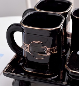 Ensemble de tasses à bain de bouche de luxe en céramique pour couple, style occidental, en porcelaine noire et blanche, pour salle de bain - Product Image 3