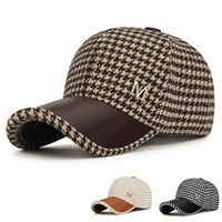 Gorra de Béisbol Deportiva Unisex para Otoño/Invierno, Diseño de Pata de Gallo, Poliéster/Algodón, Patchwork Retro, Impermeable, Ajustable, Venta al Por Mayor, MOQ Bajo
