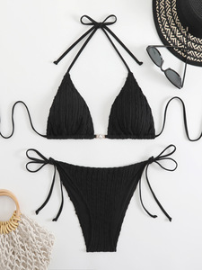 Solid Color Three-Point <b>Bikini</b> Strap-On Women'S Swimsuit <b>Set</b> Women <b>Sexy</b> Hanging Neck Thong <b>Bikini</b> <b>Set</b> - Product Image 1