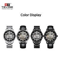 Montre mécanique automatique pour homme TEVISE T893, étanche, bracelet en cuir et acier, squelette ajouré, luxe, mode, décontractée