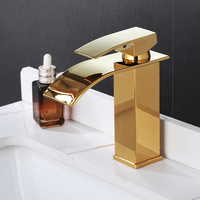 Robinet de salle de bain en cascade en or titane - Robinet de lavabo à poignée unique chaud et froid avec un design carré moderne