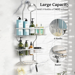 Estante de ducha para baño de 60x70 cm, 3 niveles, esquinero, de aluminio, para montar en la pared, para champú y artículos de aseo. - Product Image 4
