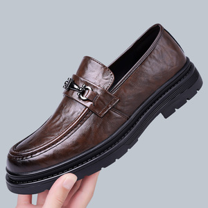 Mocasines de Cuero Genuino para Hombre, Punta Puntiaguda, Sin Cordones, para Oficina, Carrera, Todas las Temporadas, Suela de Goma, Color Marrón - Product Image 1