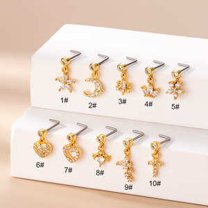 Lot De 20 Piercings De Nez Pour Femme - Zircons Cubiques, Pendentifs (papillon, Cœur, étoile), 20G, Doré