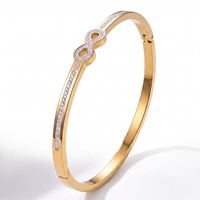 Gelang Baja Anti Karat Berlapis Emas 18K/Rose Gold dengan Kristal Rhinestone Oktagonal Berlapis Intan untuk Unisex, Trendi, Hadiah Ulang Tahun