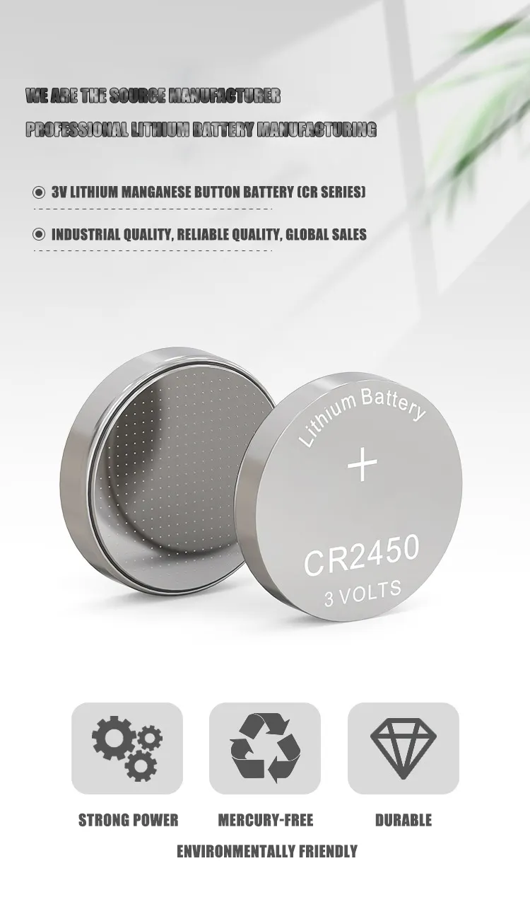 Vente en gros 3.0V CR2025 CR2016 CR2032 CR2450 Pile au lithium certifiée CE Pile bouton pour montre