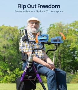 Déambulateur à quatre roues d'aide à la mobilité pour personnes âgées avec siège rembourré réglable cadre en aluminium pliable léger soutien de marche - Product Image 3