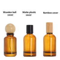 Flacon de parfum en verre ambré de luxe, forme élégante, 30 ml, 50 ml, 100 ml, avec bouchons en bambou pour cosmétiques et parfums